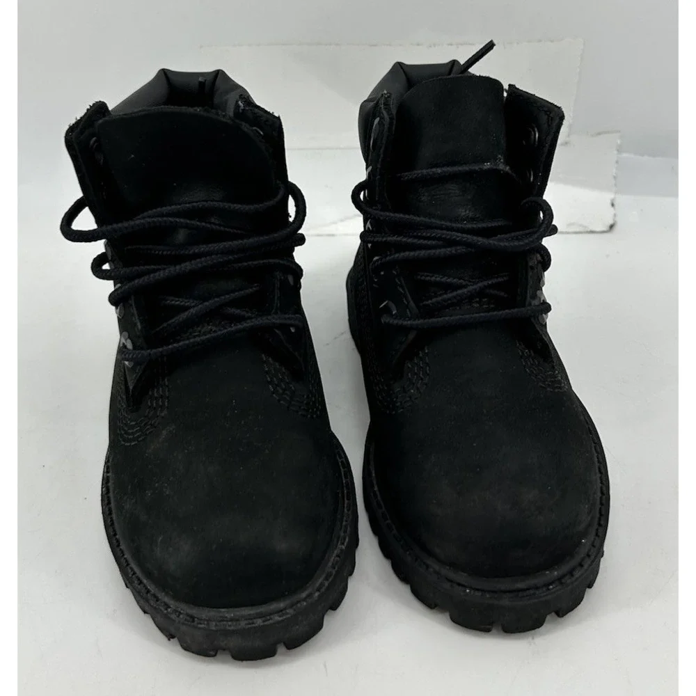 Timberland 12807 Black Leather Combat Boots Kids Size 7M